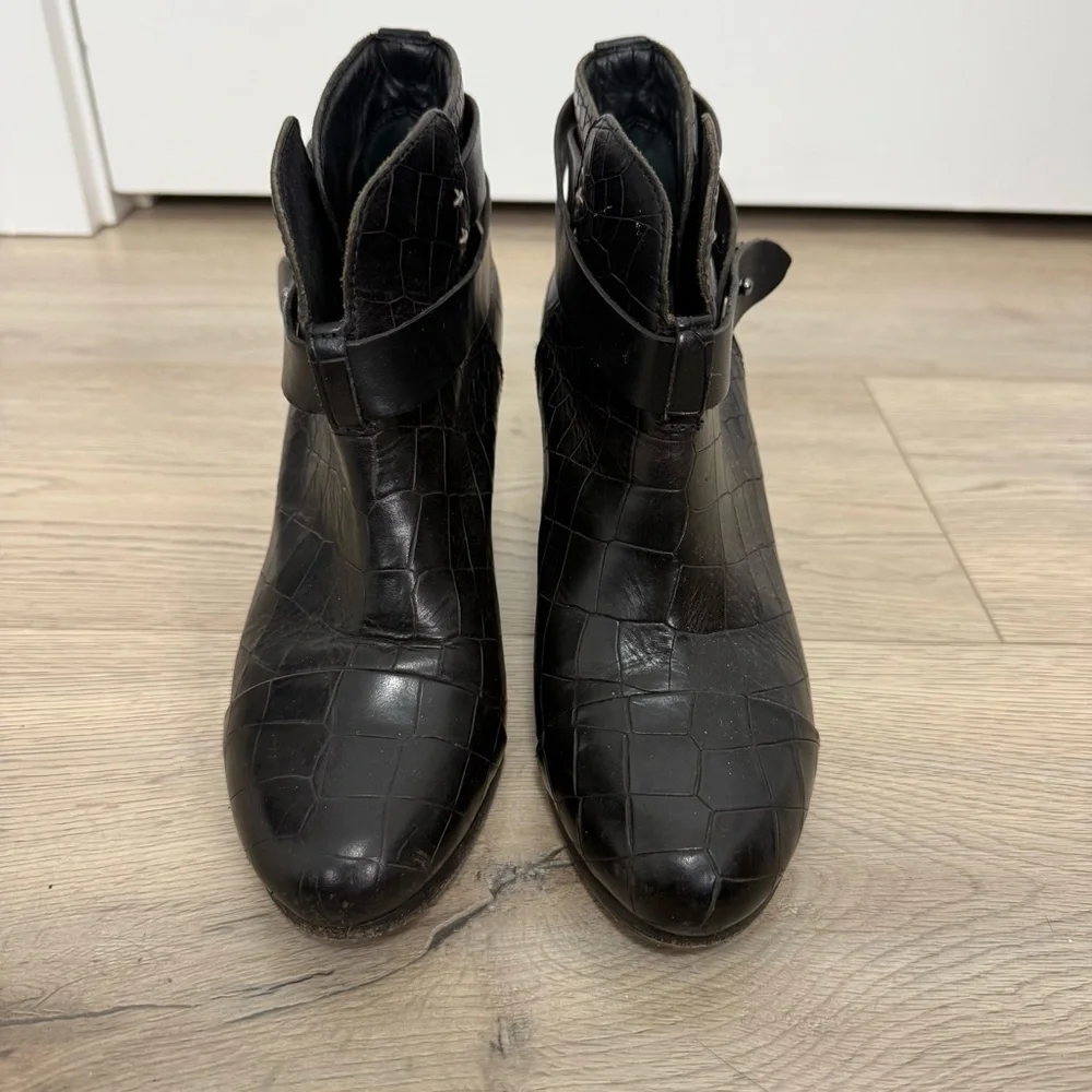 rag & bone Harrow Black Croc Embossed Leather Ankle Boots Size 36 - Picture 3 of 8